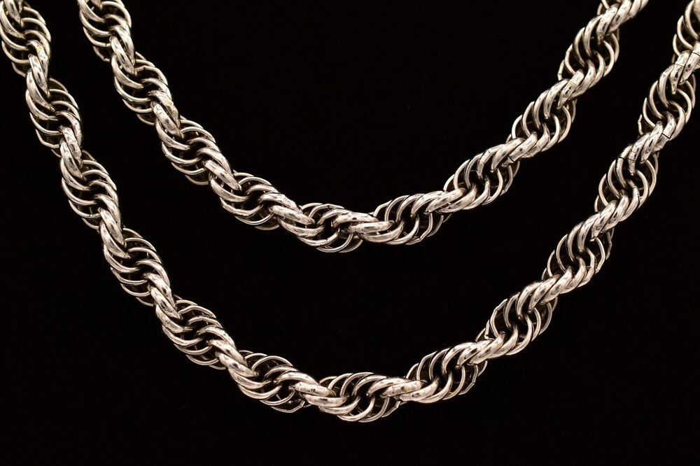 Monet Art Deco 56" Chain Necklace Rope Twisted Silver Chunky 1940s Signed BinBE